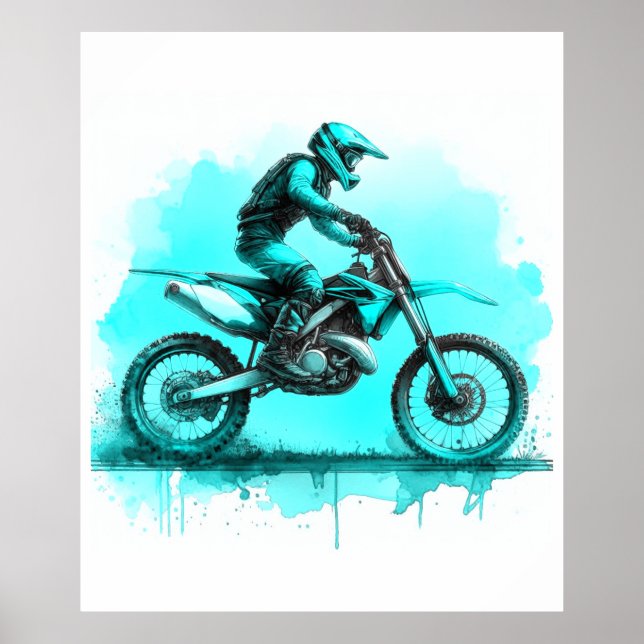 Blue Water Colour Dirt Bike  Poster (Front)