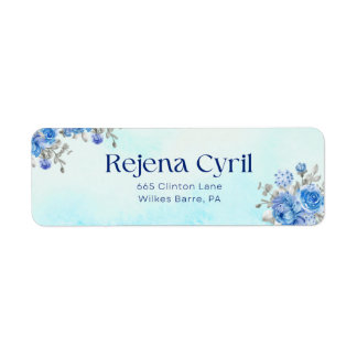 Blue Water Colour Floral Return Address Label