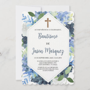 Blue water coloured flower baptism invitation 