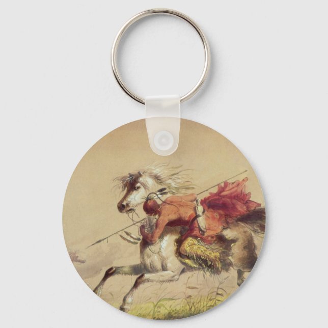 Blue Water Creek Battle By Alfred Jacob Miller Key Ring (Front)