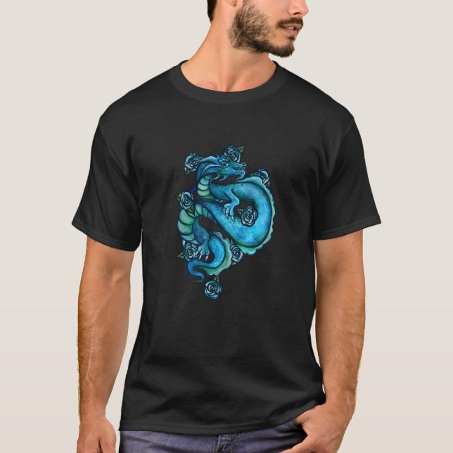 Blue water dragon artwork cool nerdy T-Shirt (Front)