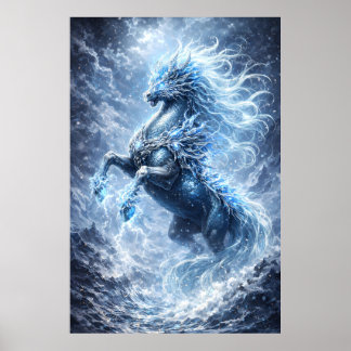 Blue Water Dragon – Mythical Dragon Horse Kirin Fa Poster