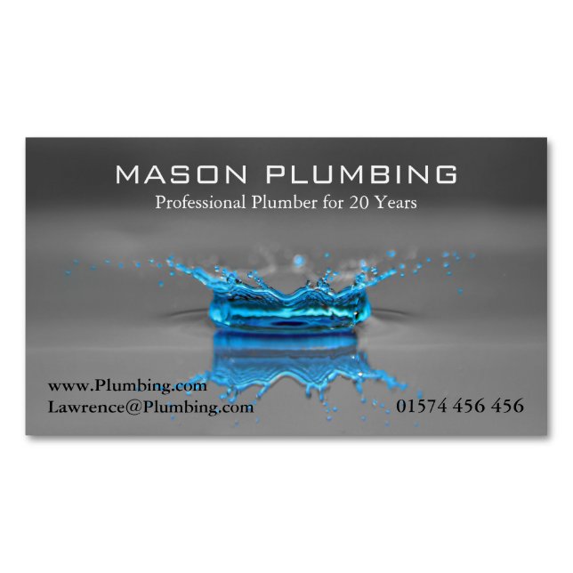 Blue Water Drop Splash - Plumbing - Business Card (Front)