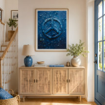 Blue Water Droplet Peace Symbol Poster