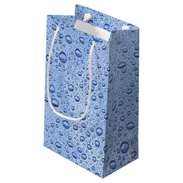 Blue water droplets small gift bag (Back Angled)