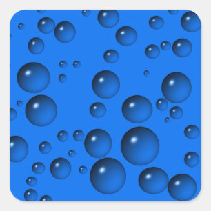 Blue Water Drops Bubbles Square Sticker