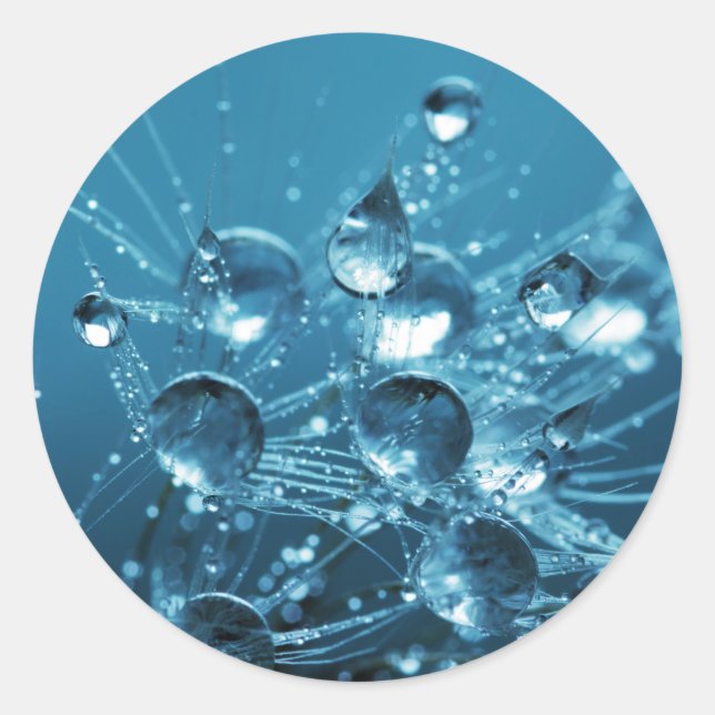 Blue Water Drops Classic Round Sticker (Front)