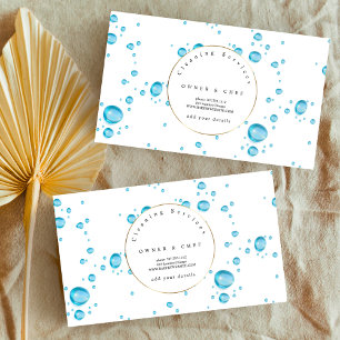 blue water drops pattern design cleaning service business card