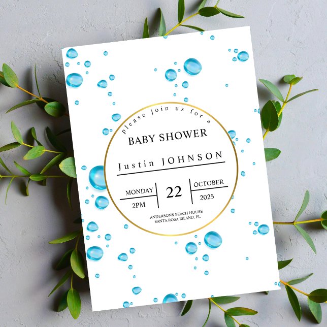 blue water drops pattern  Watercolor baby shower  Invitation (Creator Uploaded)