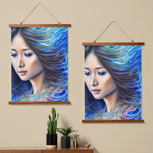Blue Water Fantasy Woman Abstract Surrealism Art Hanging Tapestry (Asymmetrical)