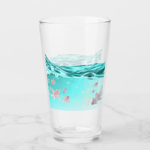 blue water glass and fish