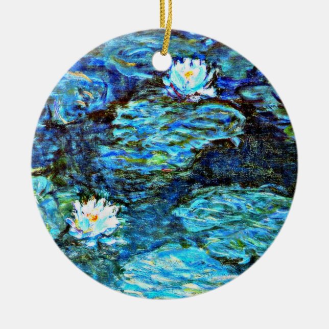 Blue Water Lilies by Monet Ceramic Ornament (Front)