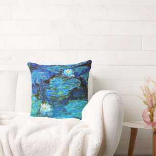 Blue Water-Lilies, fine art painting Cushion