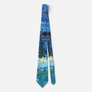 Blue Water-Lilies, fine art painting Tie