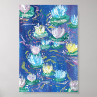 Blue Water Lilies Print, Value Poster Paper