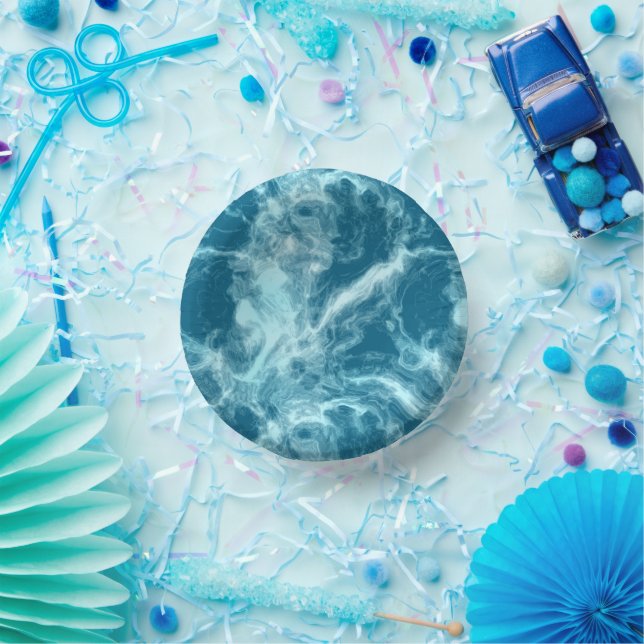 Blue Water Marble Paper Plate (Party)