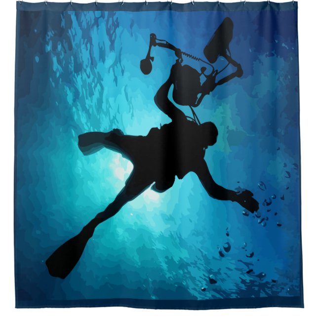 Blue Water Ocean Sea Scuba Diving Shower Curtain (Front)