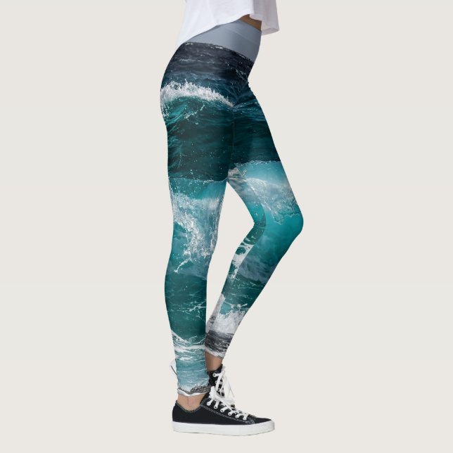 Blue Water Ocean Waves  Leggings (Right)
