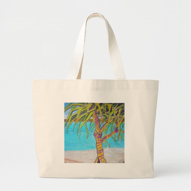 Blue Water Pandanas Large Tote Bag (Front)