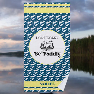 Blue Water Pattern Stripes Retro Canoe Otter Name Beach Towel