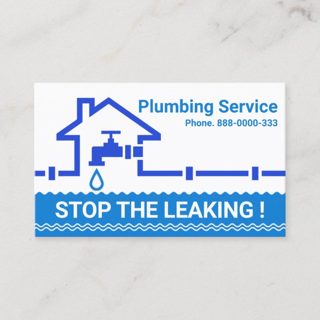 Blue Water Pipeline Leaking Home Faucet Business Card (Front)