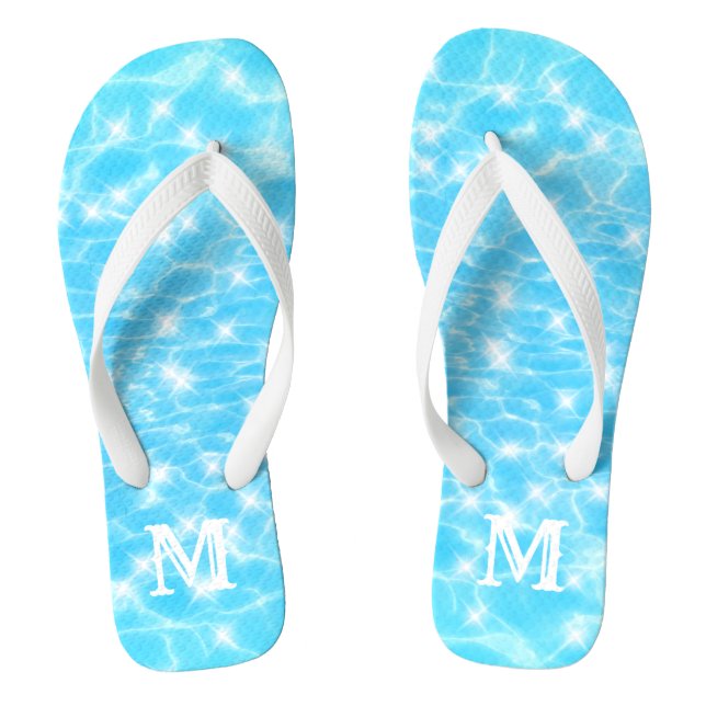Blue Water Ripples Custom Monogram Initial Thongs (Footbed)