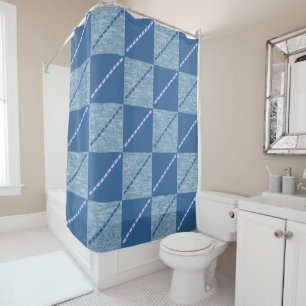 Blue Water Squares & Stripes Shower Curtain