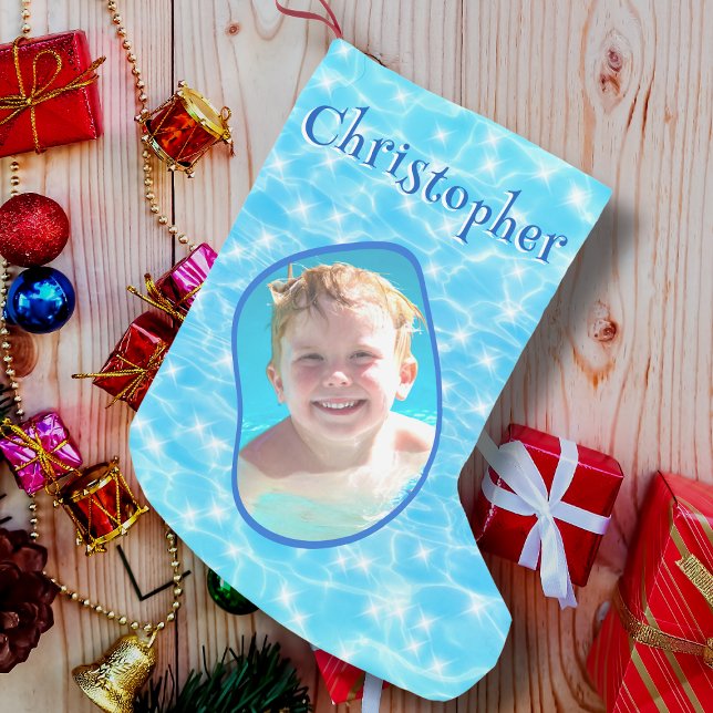 Blue Water Swimmer Surfer Diver Water Polo Photo Small Christmas Stocking (Creator Uploaded)