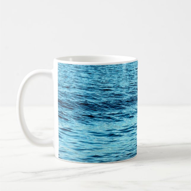 Blue water wave abstract backgroundabstract, aqua, coffee mug (Left)
