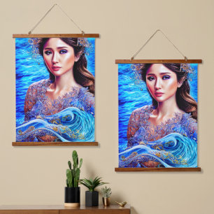 Blue Water Wave Fantasy Goddess Abstract Art Hanging Tapestry