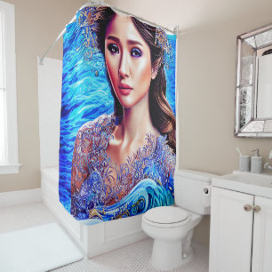 Blue Water Wave Fantasy Goddess Abstract Art Shower Curtain