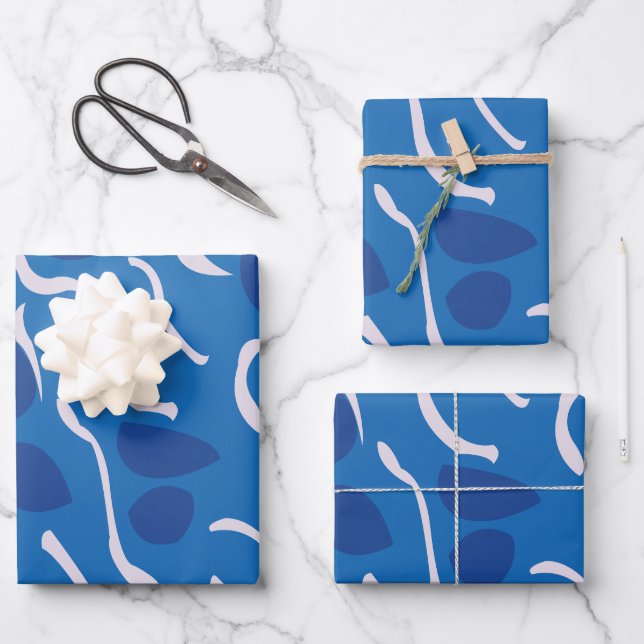 Blue Water Waves Abstract Pattern Wrapping Paper Sheet (Front)