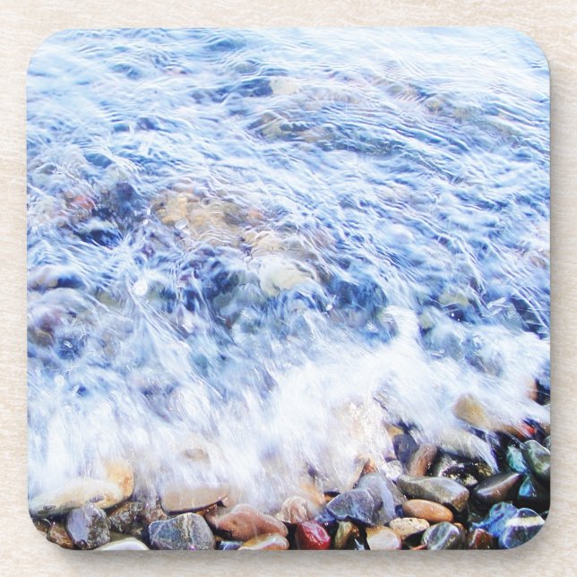 Blue water waving over stones Hard plastic coaster (Front)