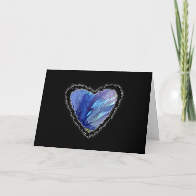 Blue Waterco Abstract Heart Romance Valentine Love Holiday Card (Front)