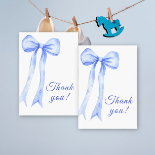 Blue Watercolor a Bow Boy Baby Shower Thank You Card