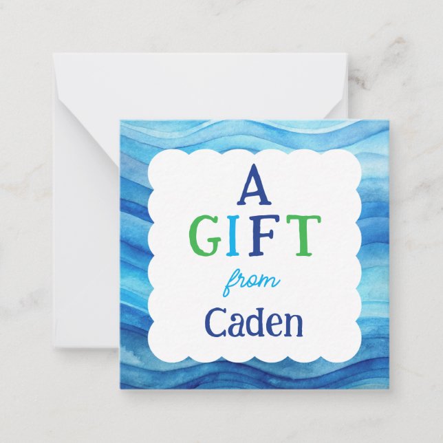 Blue Watercolor A Gift From Boys Enclosure Card (Front)