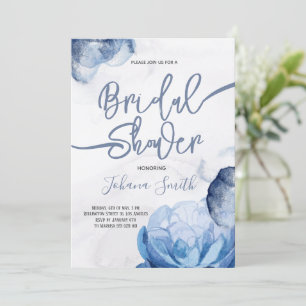 Blue Watercolor Abstract Bridal Shower Invitation