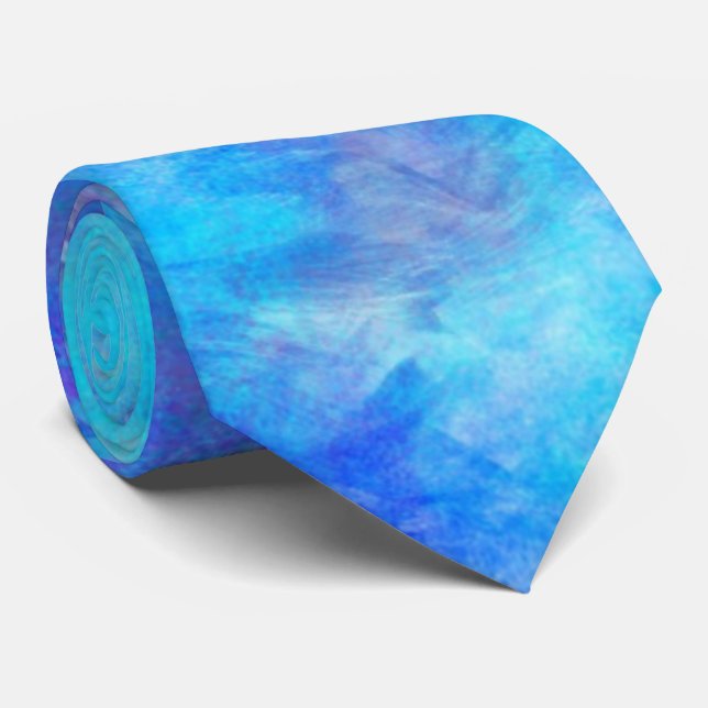 Blue Watercolor Abstract Design Tie (Rolled)