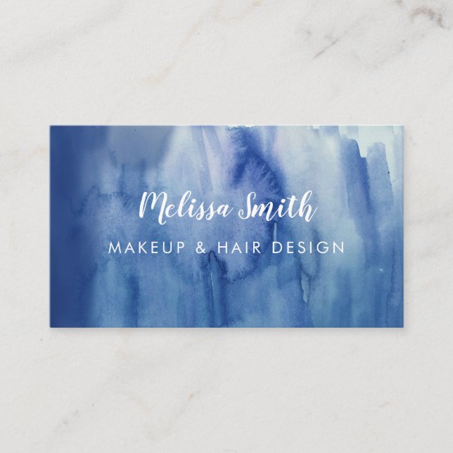  Blue Watercolor Abstract Makeup Artist Hair Salon Business Card (Front)
