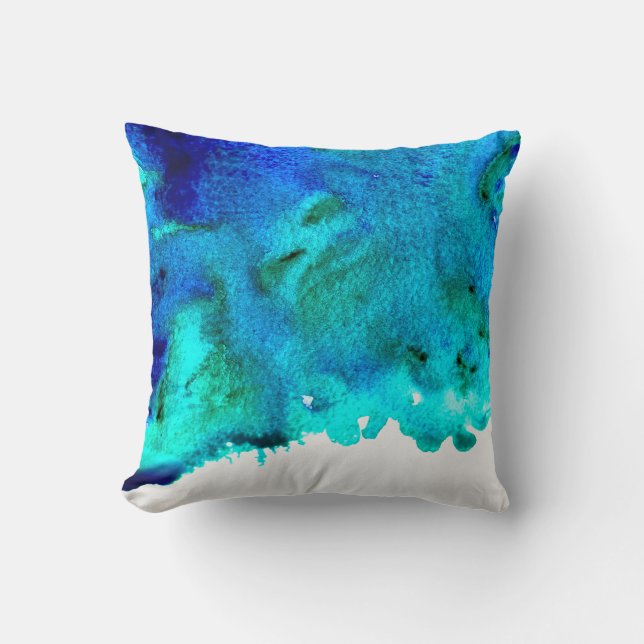 Blue watercolor abstract ocean design cushion (Front)