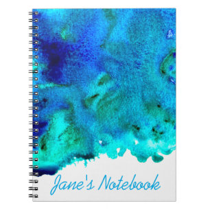 Blue watercolor abstract ocean design notebook