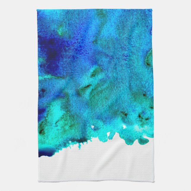 Blue watercolor abstract ocean design tea towel (Vertical)