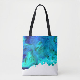 Blue watercolor abstract ocean design tote bag
