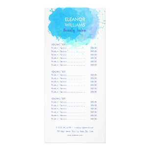 Blue Watercolor Abstract Salon Service Menu