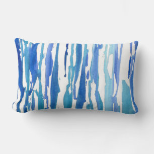 Blue Watercolor Abstract Stripes Lumbar Cushion
