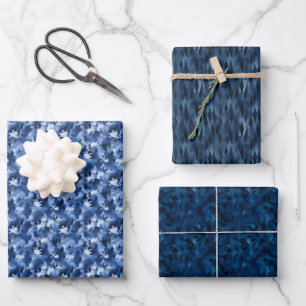 Blue Watercolor Abstract Trio Wrapping Paper Sheet