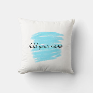 Blue watercolor add name text message here throw cushion