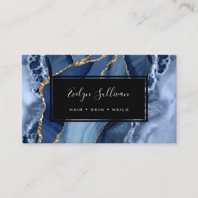 blue watercolor agate business card (Front)