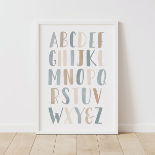 Blue Watercolor Alphabet Neutral Nursery Decor