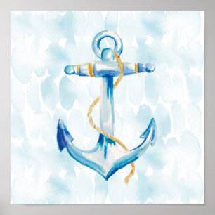 Blue Watercolor Anchor 3 Poster